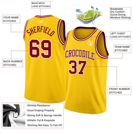 Custom Yellow Maroon-White Authentic Basketball Jersey
