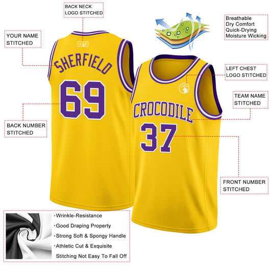 Custom Yellow Purple-White Authentic Basketball Jersey