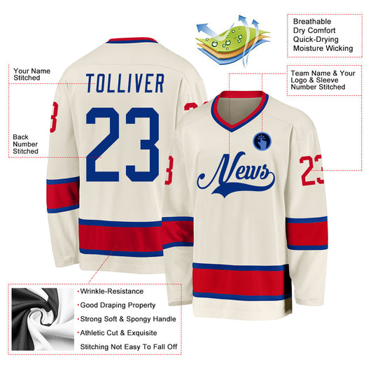 Custom Cream Royal-Red Hockey Jersey