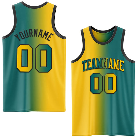Custom Teal Yellow - Black Authentic Gradient Fashion Basketball Jersey - TopFanCustom