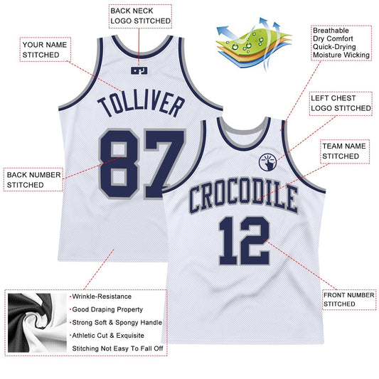 Custom White Navy - Gray Authentic Throwback Basketball Jersey - TopFanCustom