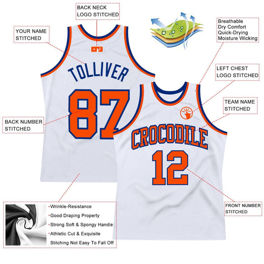 Custom White Orange - Royal Authentic Throwback Basketball Jersey - TopFanCustom