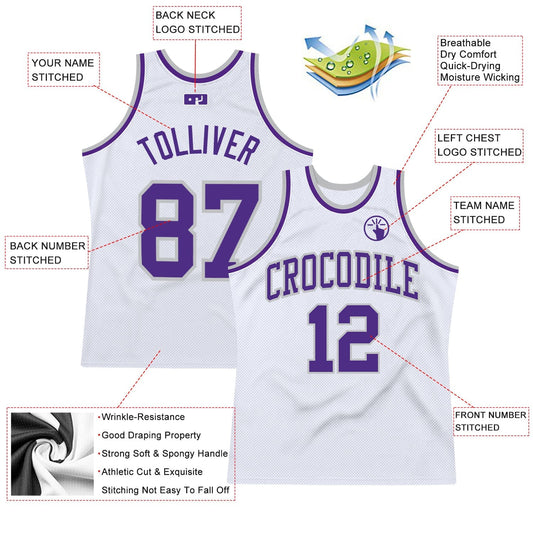 Custom White Purple - Gray Authentic Throwback Basketball Jersey - TopFanCustom