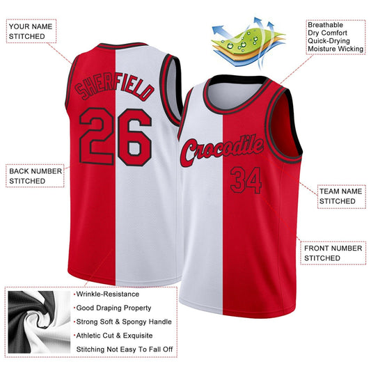 Custom White Red - Black Authentic Split Fashion Basketball Jersey - TopFanCustom