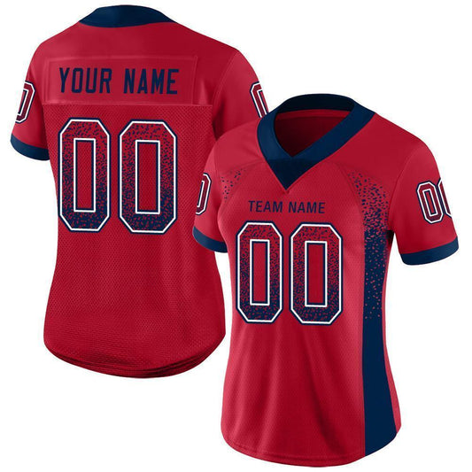 Custom Red Navy-White Mesh Drift Fashion Football Jersey