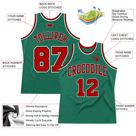 Custom Kelly Green Red Pinstripe Red-Black Authentic Basketball Jersey