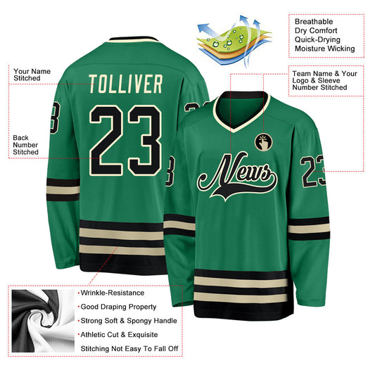 Custom Kelly Green Black-Cream Hockey Jersey