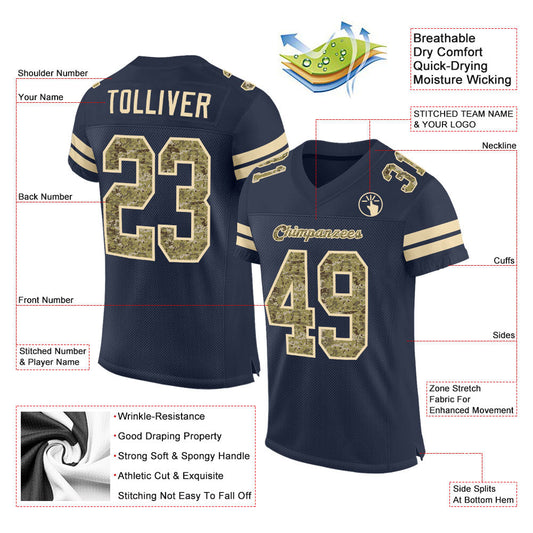 Custom Navy Camo-Cream Mesh Authentic Salute To Service Football Jersey