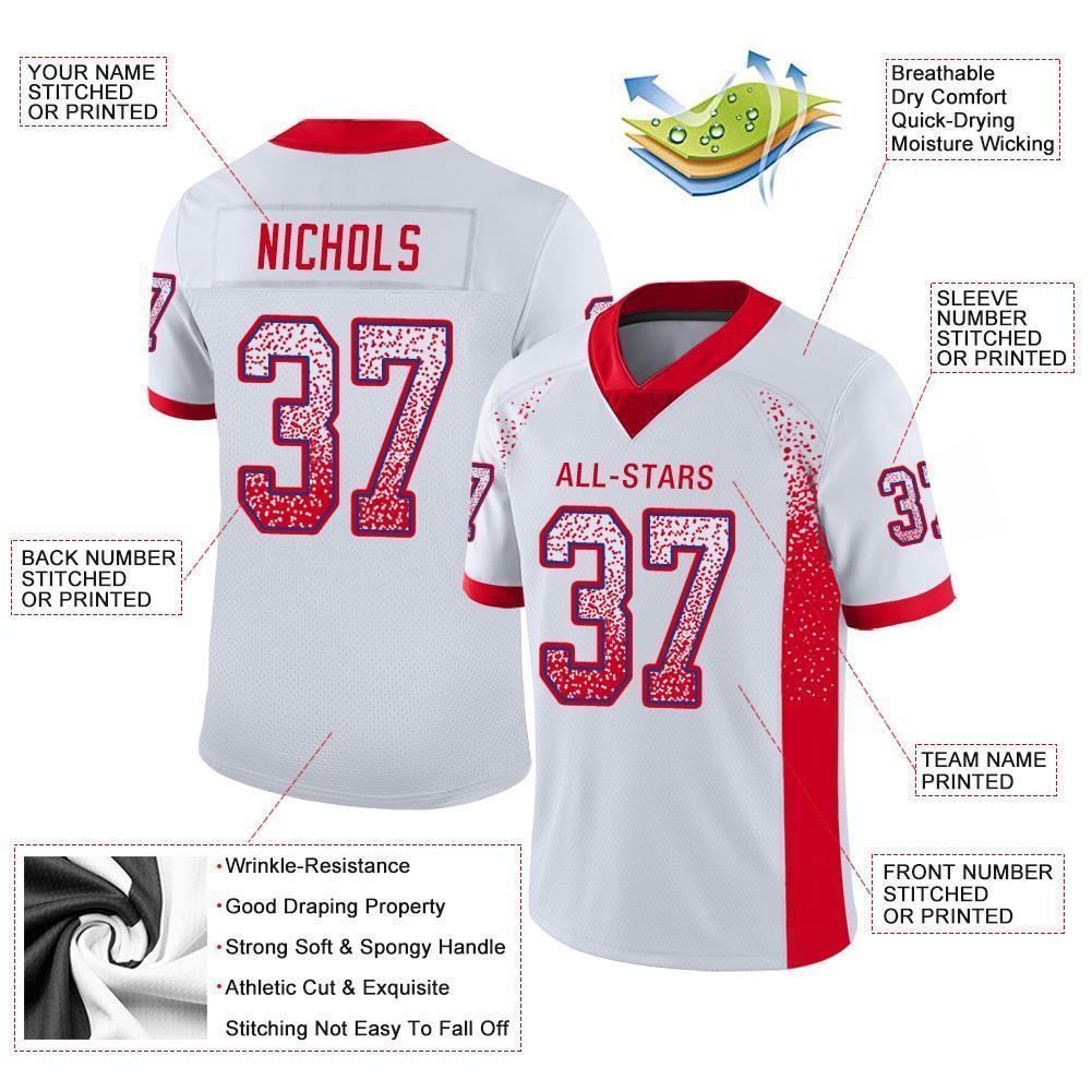 Custom White Scarlet-Royal Mesh Drift Fashion Football Jersey