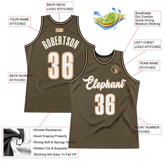 Custom Olive White-Old Gold Authentic Throwback Salute To Service Basketball Jersey