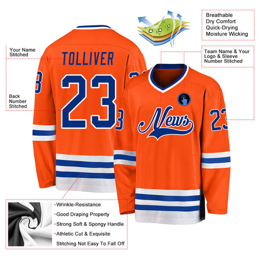 Custom Orange Royal-White Hockey Jersey