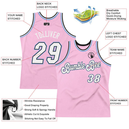 Custom Light Pink White-Light Blue Authentic Throwback Basketball Jersey