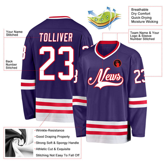 Custom Purple White-Red Hockey Jersey