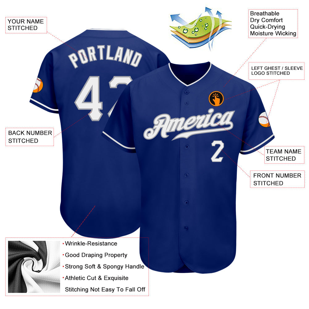 Custom Royal White-Gray Authentic Baseball Jersey