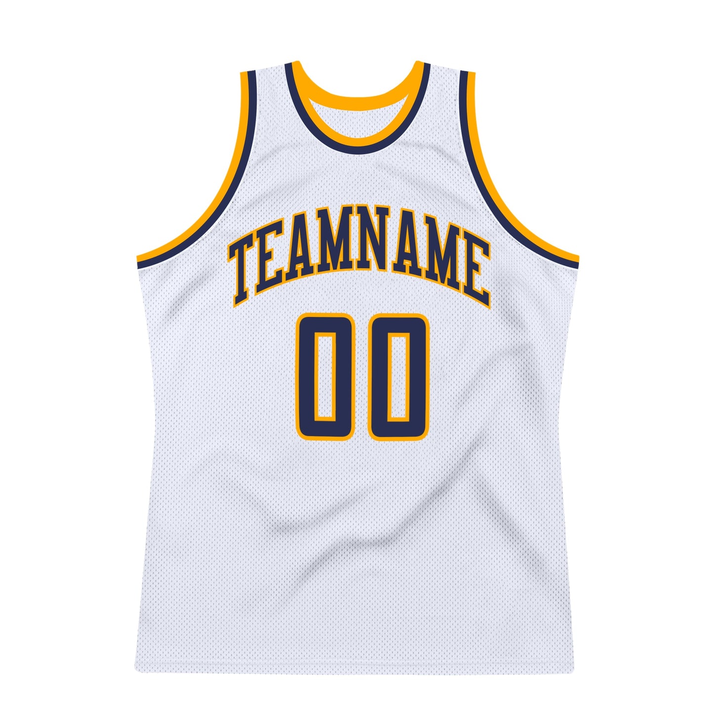 Custom White Navy-Gold Authentic Throwback Basketball Jersey