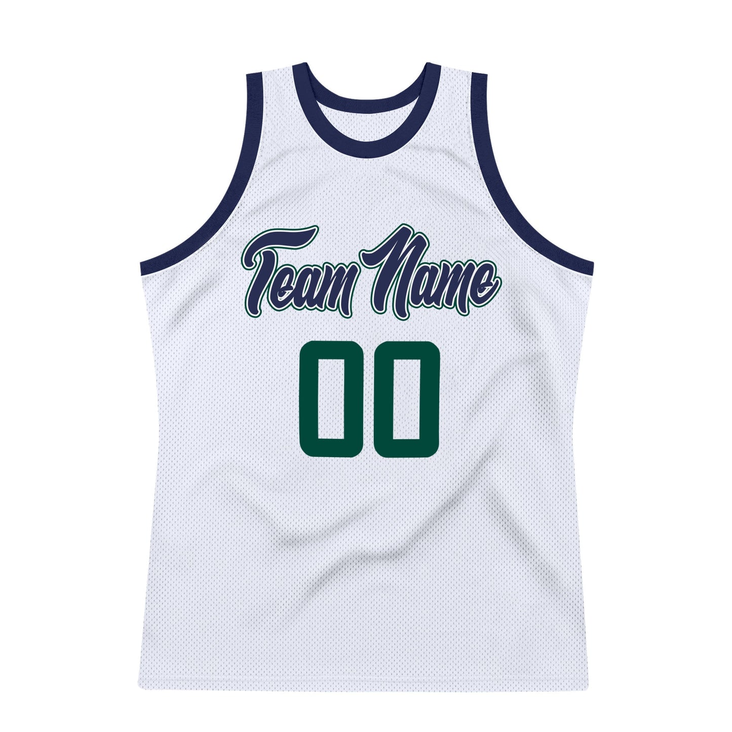 Custom White Hunter Green-Navy Authentic Throwback Basketball Jersey