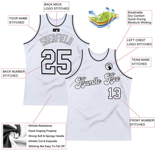 Custom White White-Black Authentic Throwback Basketball Jersey