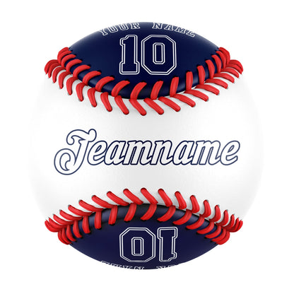 Personalized White Navy Half Leather Navy Authentic Baseballs