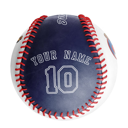Personalized White Navy Half Leather Navy Authentic Baseballs