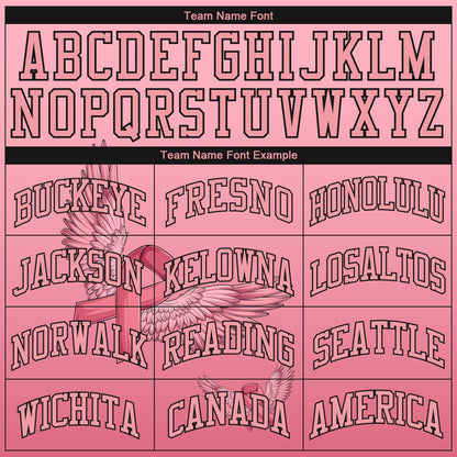 Custom 3D Pink Ribbon With Angel Wings Breast Cancer Awareness Month Women Health Care Support Authentic Baseball Jersey