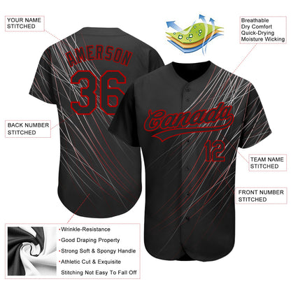 Custom Black Black-Red 3D Pattern Design Authentic Baseball Jersey