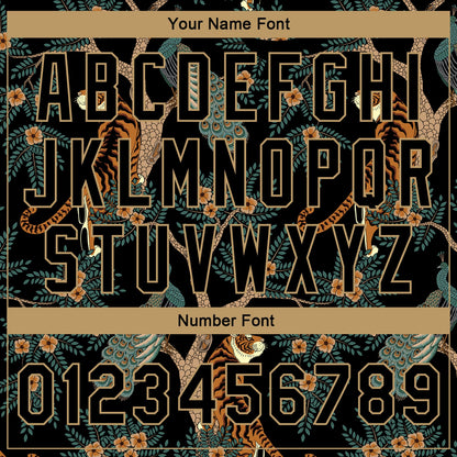 Custom Black Black-Old Gold 3D Pattern Design Tiger And Peacock Authentic Basketball Jersey