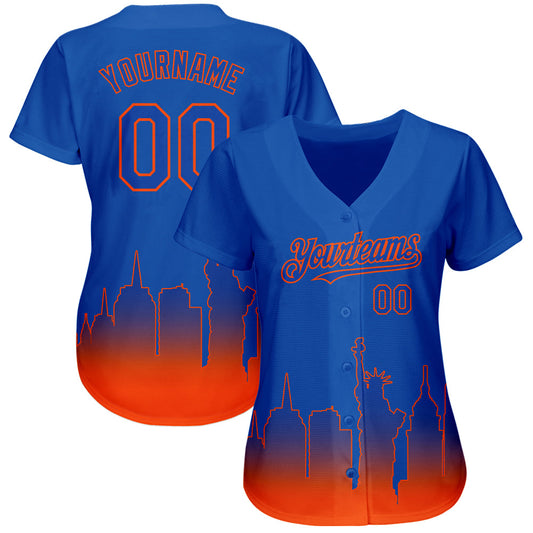 Custom Royal Orange 3D New York City Edition Fade Fasion Authentic Baseball Jersey