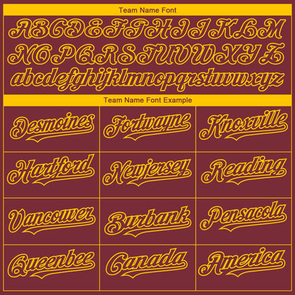 Custom Burgundy Yellow 3D Washington City Edition Fade Fasion Authentic Baseball Jersey
