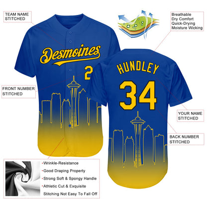 Custom Royal Yellow-Black 3D Seattle City Edition Fade Fasion Authentic Baseball Jersey