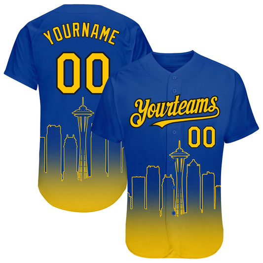 Custom Royal Yellow-Black 3D Seattle City Edition Fade Fasion Authentic Baseball Jersey
