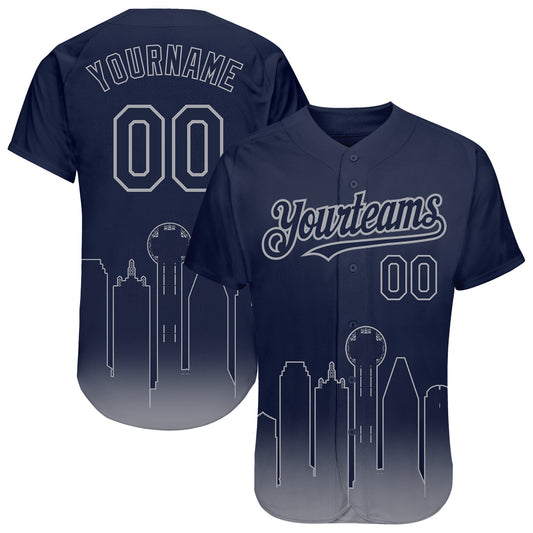 Custom Navy Gray 3D Dallas City Edition Fade Fasion Authentic Baseball Jersey