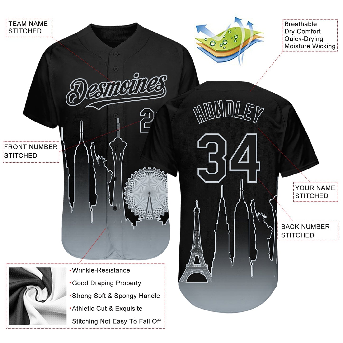 Custom Black Silver 3D Las Vegas City Edition Fade Fasion Authentic Baseball Jersey