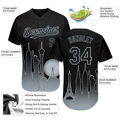 Custom Black Silver 3D Las Vegas City Edition Fade Fasion Authentic Baseball Jersey