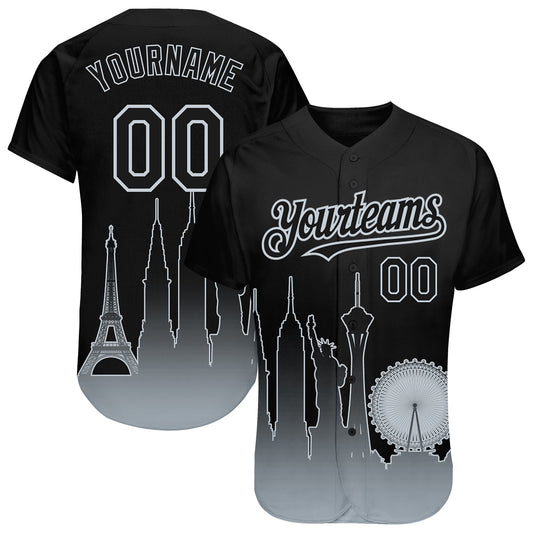 Custom Black Silver 3D Las Vegas City Edition Fade Fasion Authentic Baseball Jersey