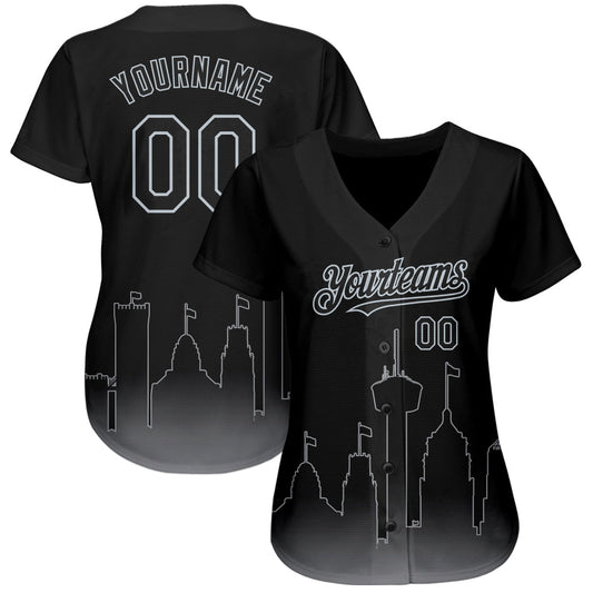 Custom Black Gray 3D San Antonio City Edition Fade Fasion Authentic Baseball Jersey