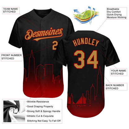 Custom Black Old Gold-Red 3D San Francisco City Edition Fade Fasion Authentic Baseball Jersey