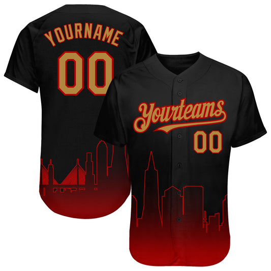 Custom Black Old Gold-Red 3D San Francisco City Edition Fade Fasion Authentic Baseball Jersey
