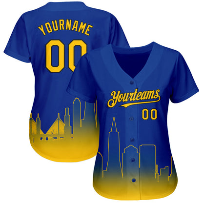 Custom Royal Yellow-Black 3D San Francisco City Edition Fade Fasion Authentic Baseball Jersey