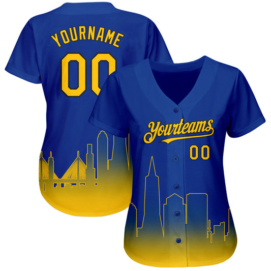 Custom Royal Yellow-Black 3D San Francisco City Edition Fade Fasion Authentic Baseball Jersey