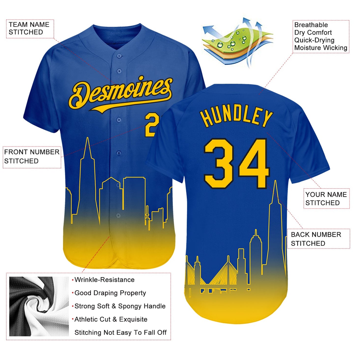 Custom Royal Yellow-Black 3D San Francisco City Edition Fade Fasion Authentic Baseball Jersey