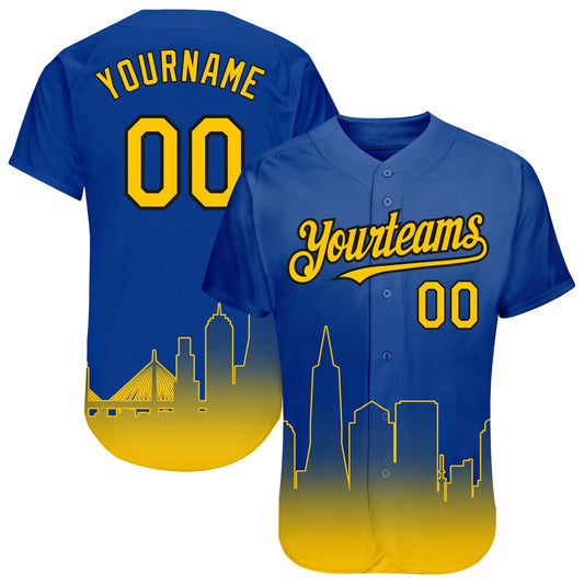 Custom Royal Yellow-Black 3D San Francisco City Edition Fade Fasion Authentic Baseball Jersey