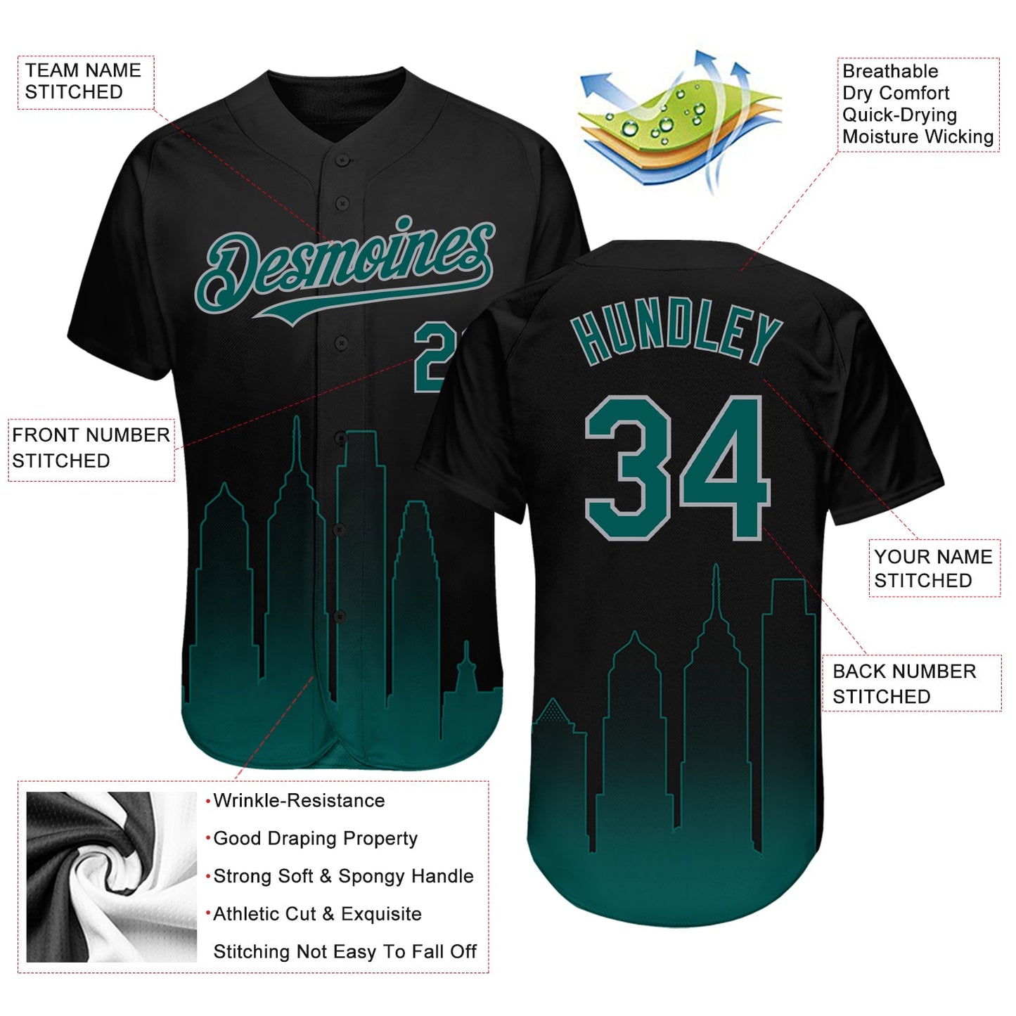 Custom Black Midnight Green-Gray 3D Philadelphia City Edition Fade Fasion Authentic Baseball Jersey