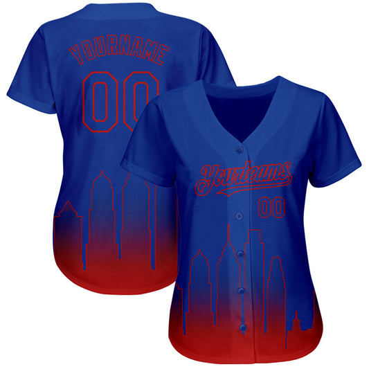 Custom Royal Red 3D Philadelphia City Edition Fade Fasion Authentic Baseball Jersey
