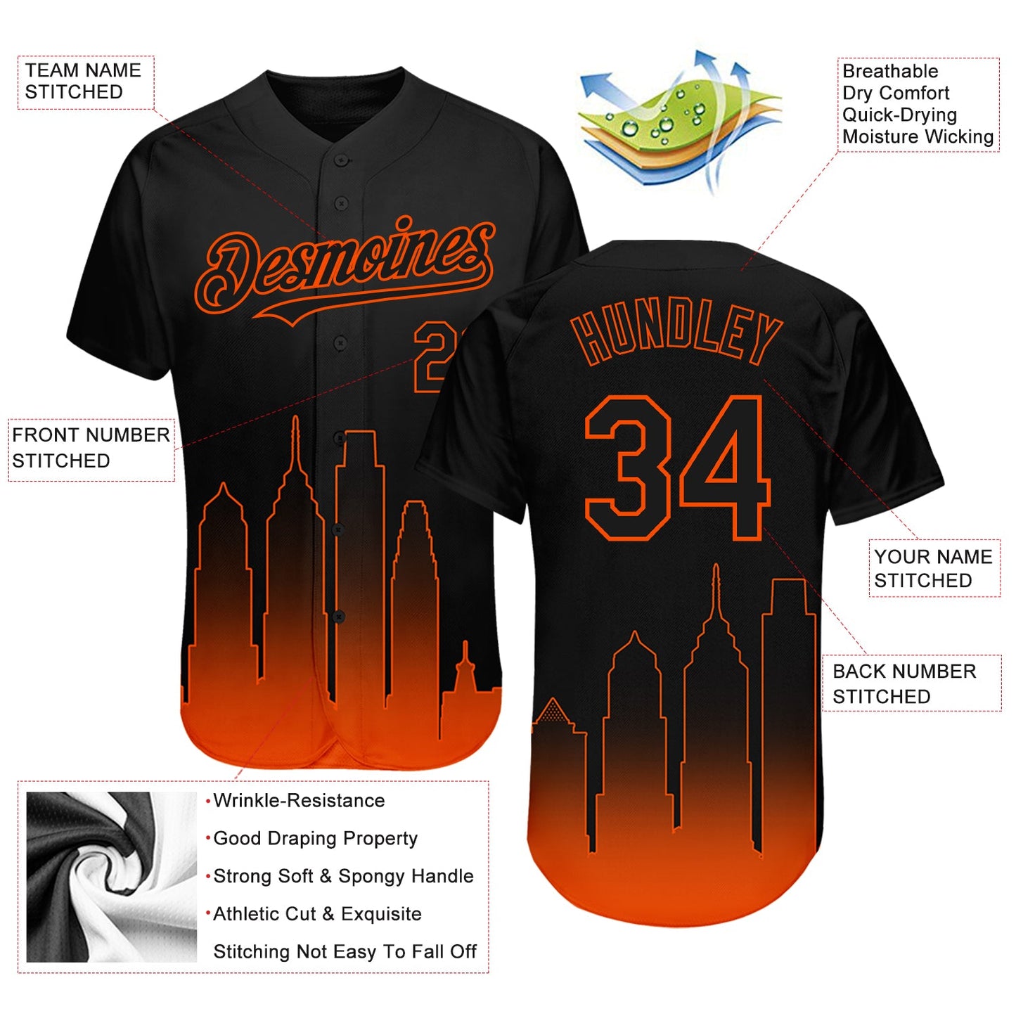 Custom Black Orange 3D Philadelphia City Edition Fade Fasion Authentic Baseball Jersey