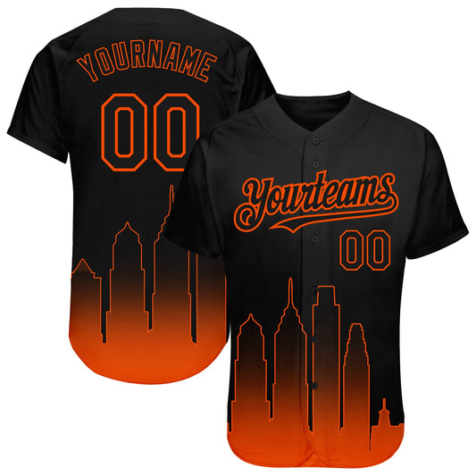 Custom Black Orange 3D Philadelphia City Edition Fade Fasion Authentic Baseball Jersey