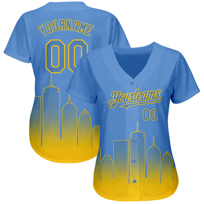 Custom Light Blue Yellow 3D Boston City Edition Fade Fasion Authentic Baseball Jersey
