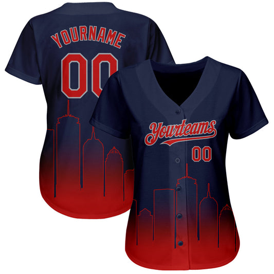 Custom Navy Red-Gray 3D Boston City Edition Fade Fasion Authentic Baseball Jersey