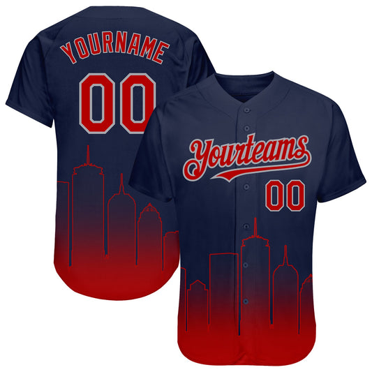 Custom Navy Red-Gray 3D Boston City Edition Fade Fasion Authentic Baseball Jersey