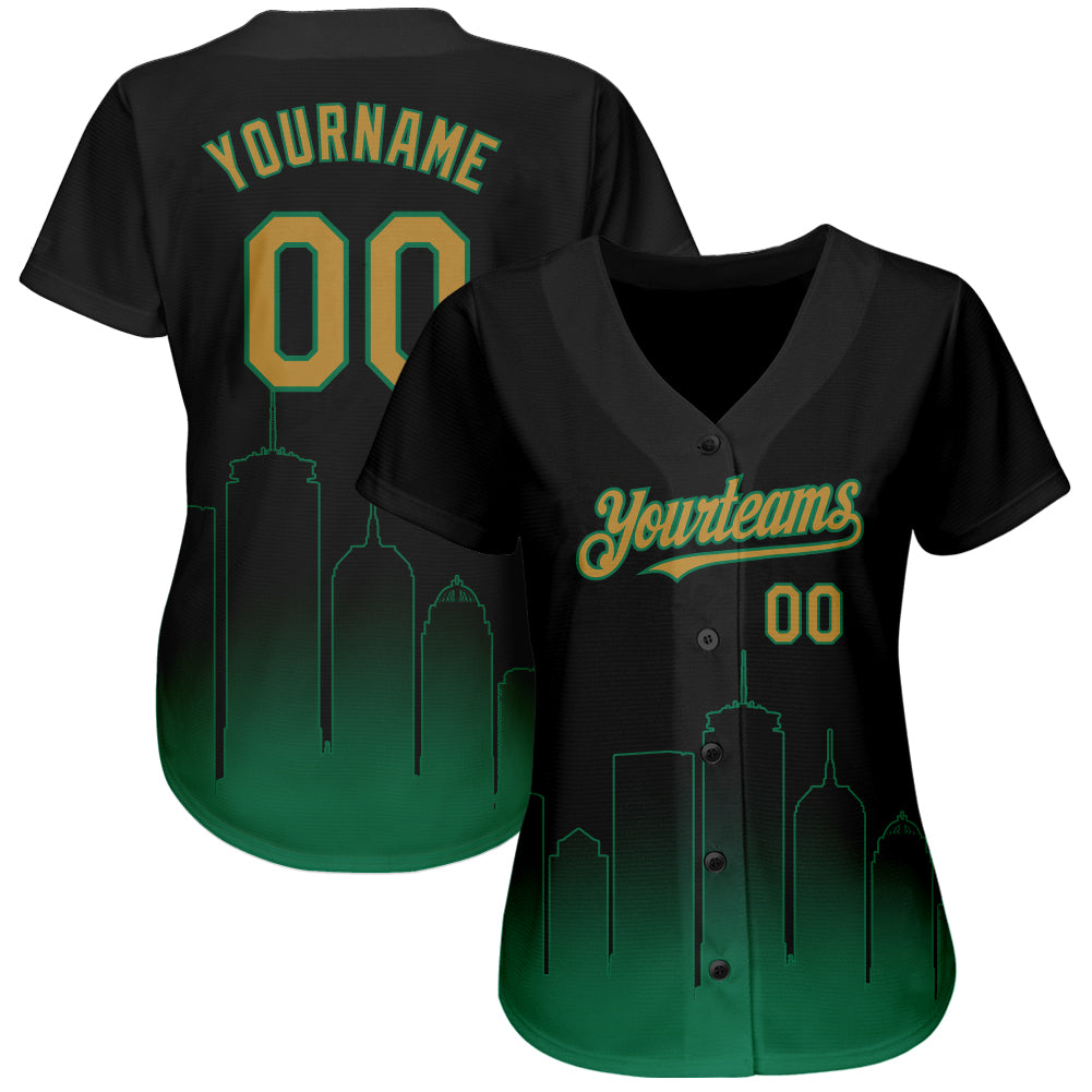 Custom Black Old Gold-Kelly Green 3D Boston City Edition Fade Fasion Authentic Baseball Jersey