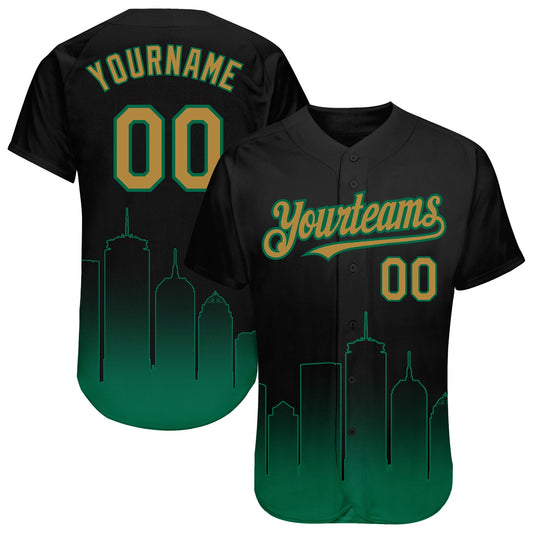 Custom Black Old Gold-Kelly Green 3D Boston City Edition Fade Fasion Authentic Baseball Jersey